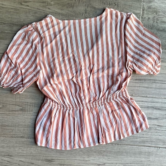 Madewell Women’s V-Neck Top Peplum Popover In Stripe In Dried Coral Color SZ XXS - Picture 4 of 10